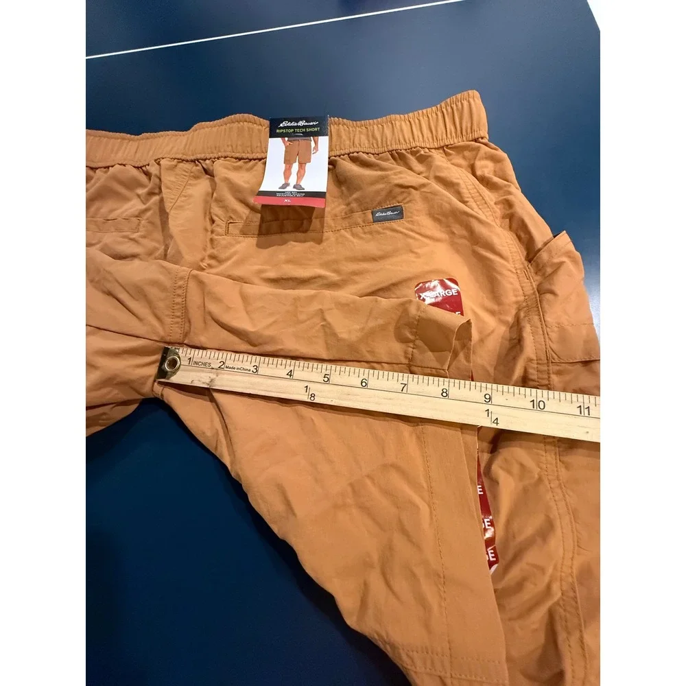 New! Eddie Bauer Ripstop Tech Shorts Mens XL Brown Sugar UPF 50 Moisture Wicking